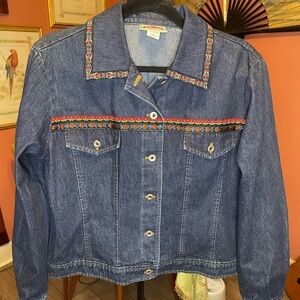 Vintage Y2K 90s Pine Cove by Sharon Young Denim Jacket ribbon & embroidered S/M